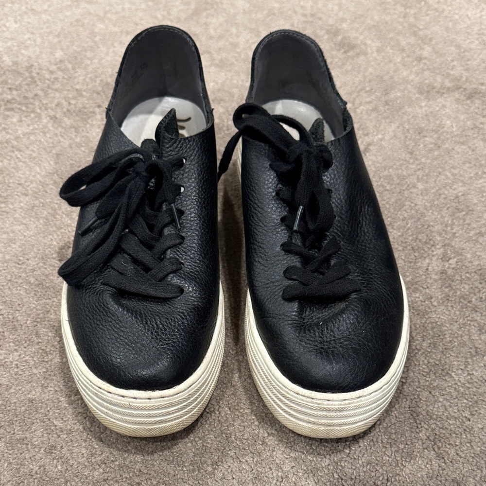 Black Leather Platform Sneakers